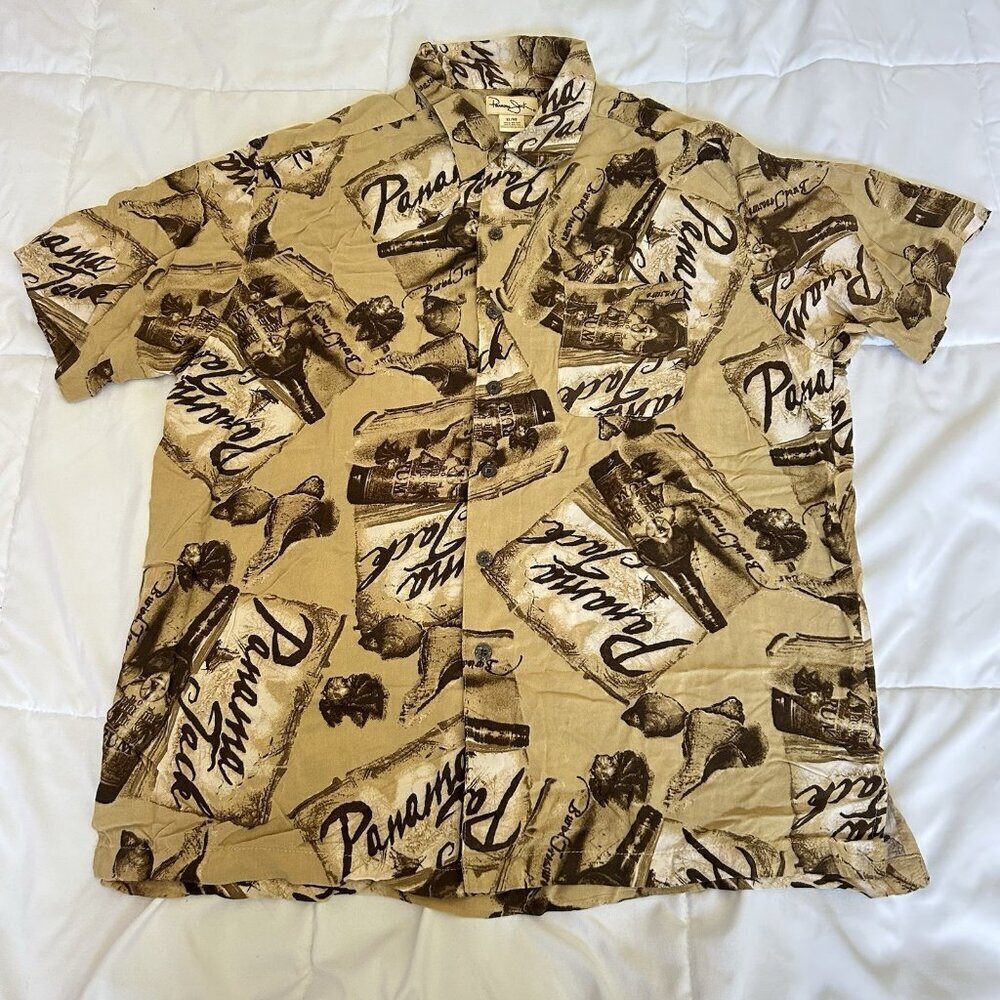 Panama Jack Hawaiian Buried Treasure‎ Mens XL Short Sleeve Shirt Brown Tan Y2K